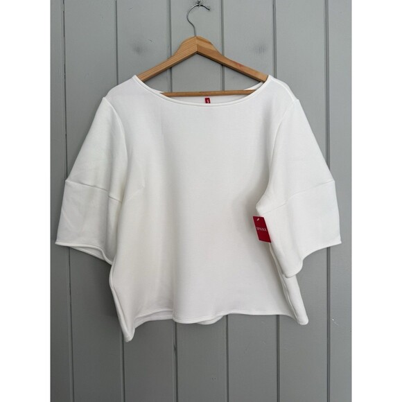 NWT Spanx Top 1X Airluxe Puff Sleeve Powder Cream Modal Blend Short Sleeves NEW - Picture 1 of 6